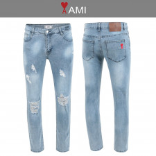 아미 드 꾀흐 레터링 데미지 워싱 슬림진 청바지