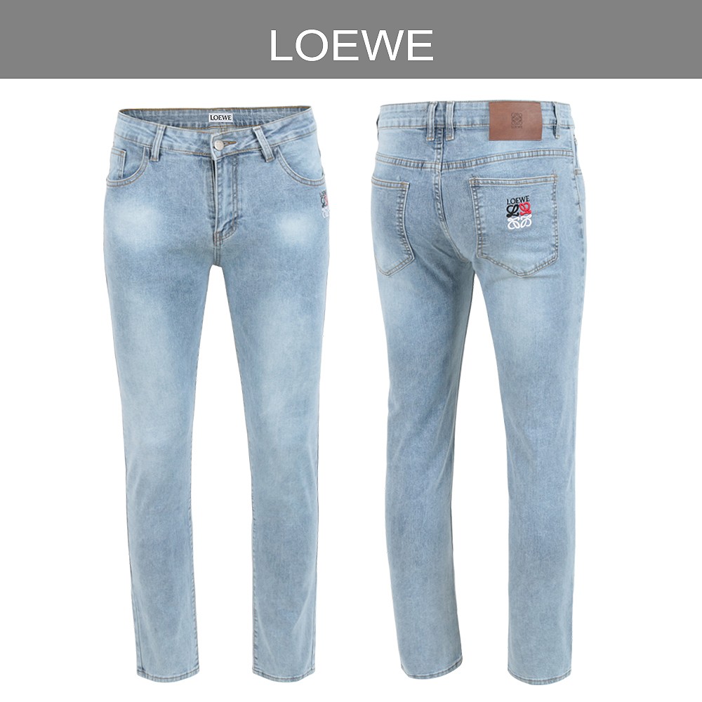 로에베 컬러 아나그램 자수 연청 워싱 슬림진 청바지