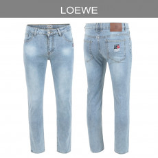 로에베 컬러 아나그램 자수 연청 워싱 슬림진 청바지