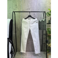 구찌 레더탭 스틸 로고 화이트 슬림진 바지