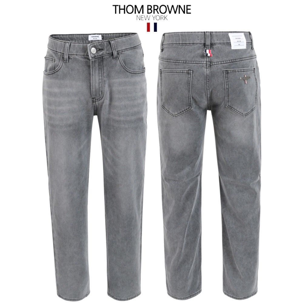 톰브라운 그레이 히든 밴딩 일자 청바지