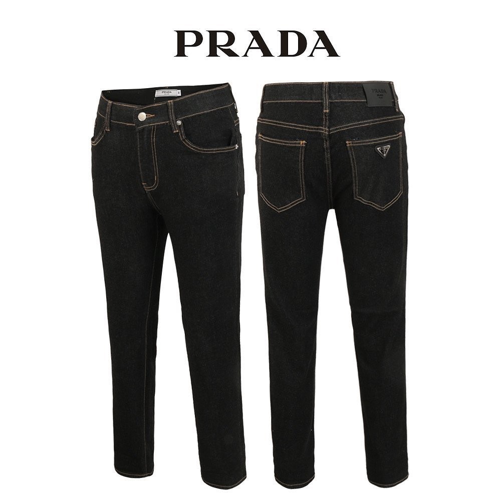 프라다 흑청 빈티지 히든밴딩 슬림 일자 청바지
