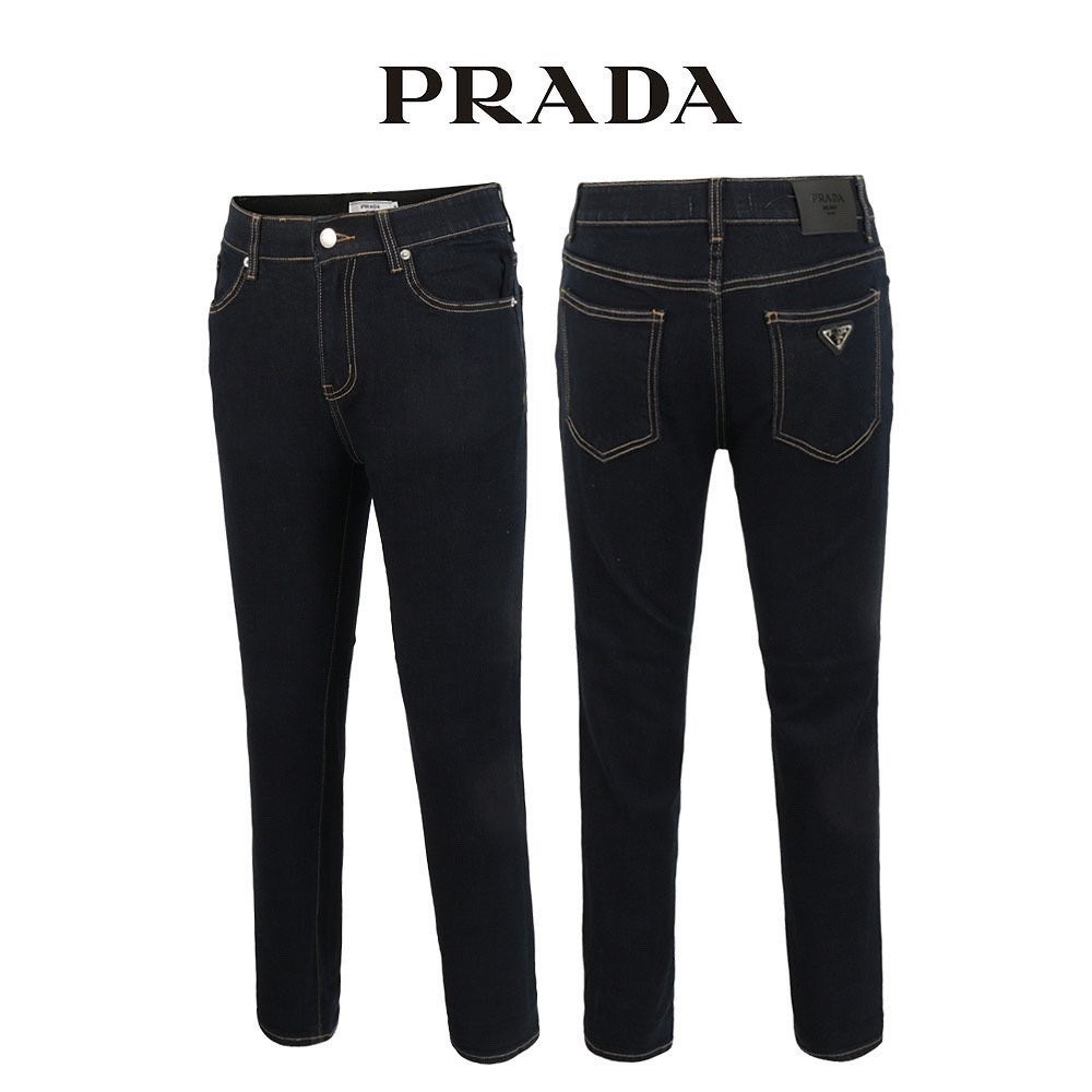 프라다 진청 빈티지 히든밴딩 슬림 일자 청바지