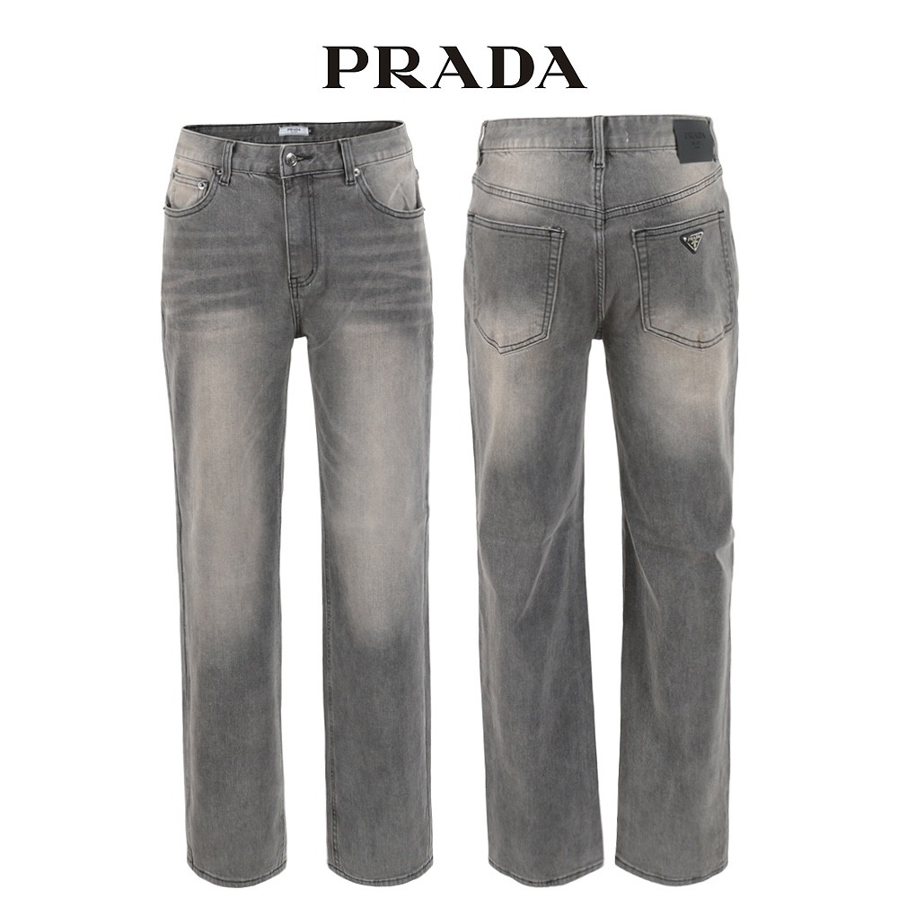프라다 세미 와이드 일자핏 그레이 청바지