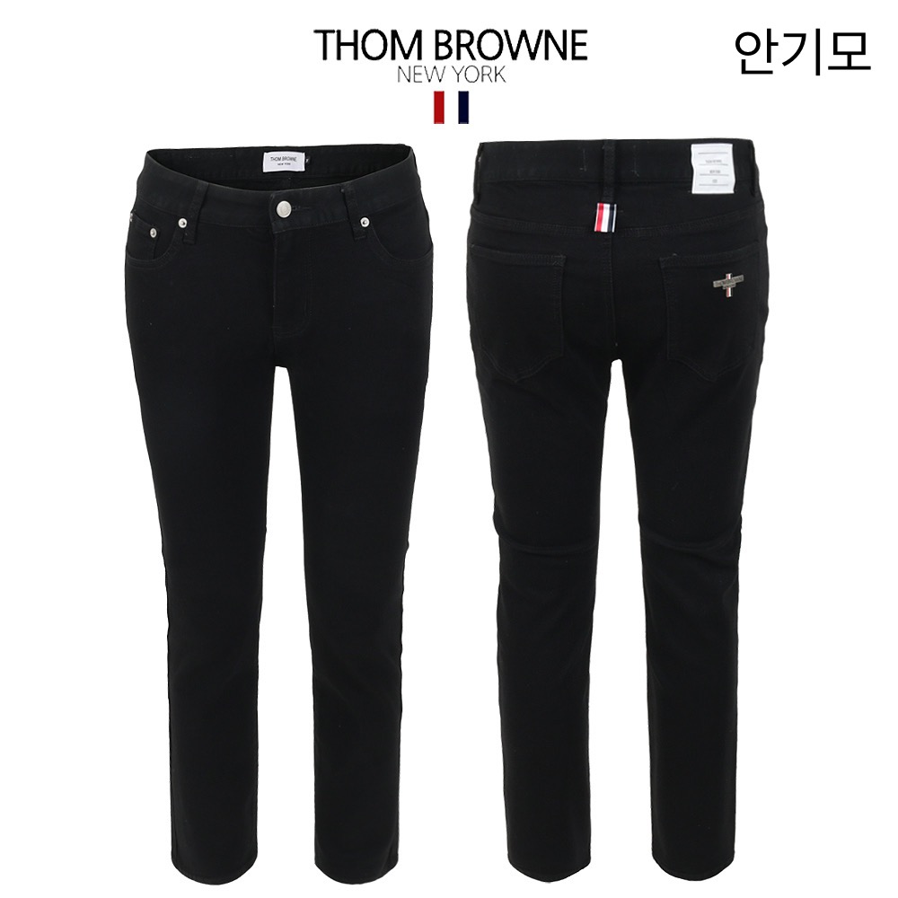 톰브라운 안기모 블랙 스판 슬림 일자 바지