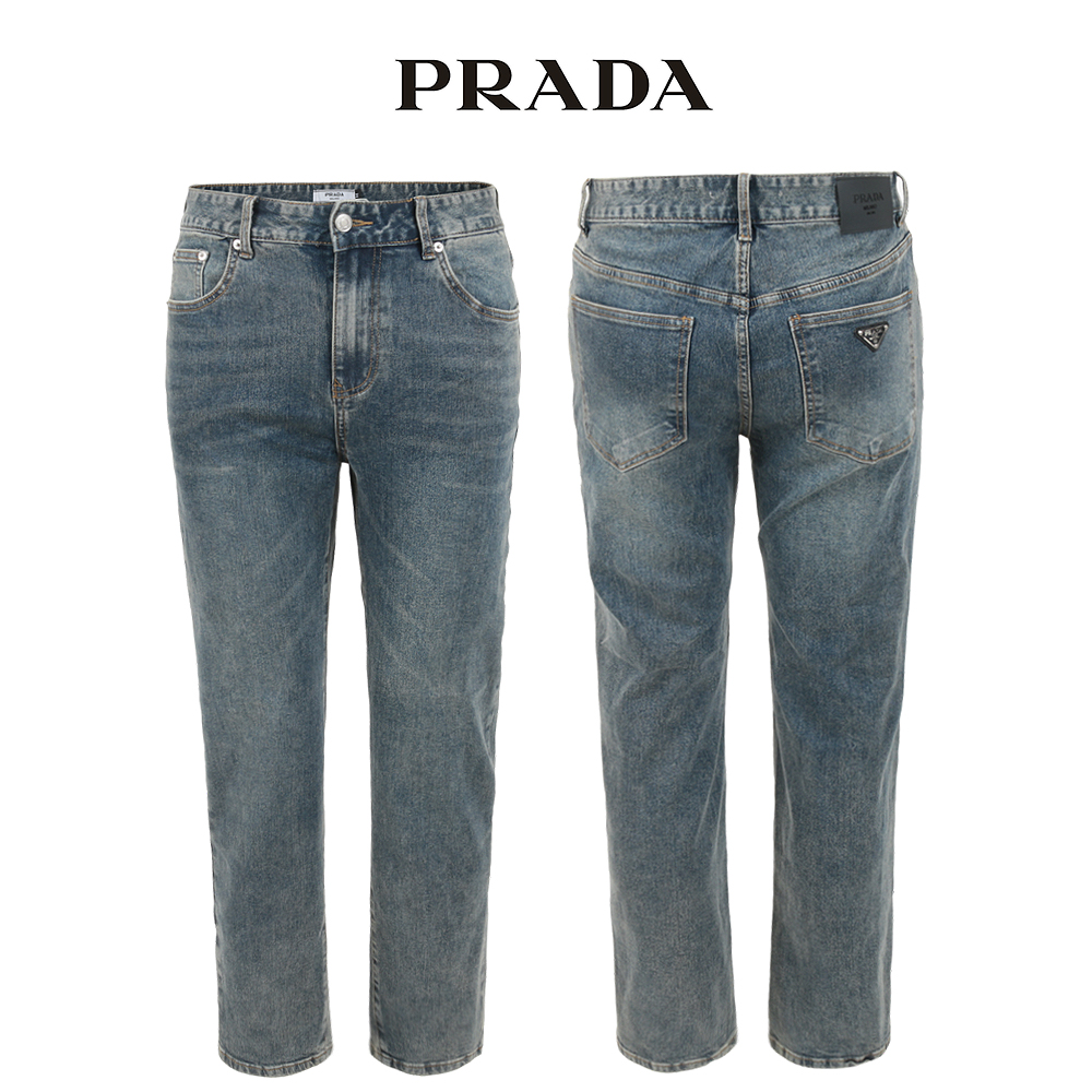 프라다 베이지틴 미디엄 와이드 일자 청바지
