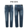 프라다 스판 인디 밴딩 슬림 일자 청바지