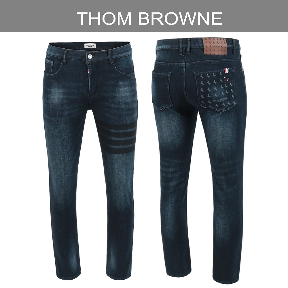 톰브라운 블랙 4바 도그 멀티그래픽 융기모 슬림진 청바지