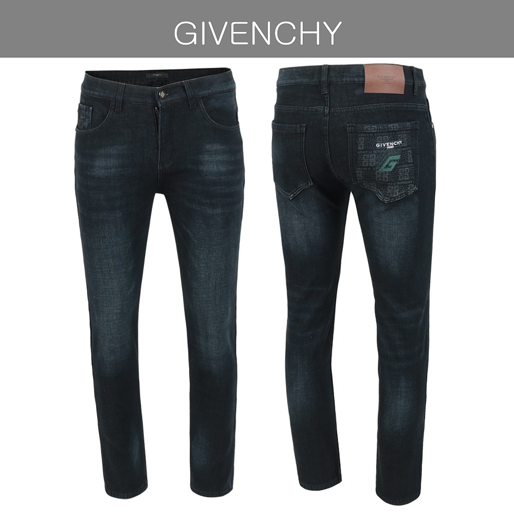 지방시 레터링 자수 그래픽 융기모 슬림진 청바지