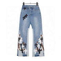 크롬하츠 멀티 컬러 크로스 플레어 데님 청바지