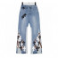 크롬하츠 멀티 컬러 크로스 플레어 데님 청바지