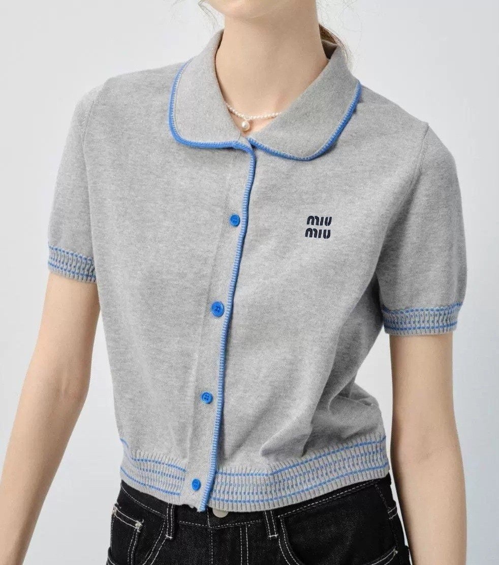 미우미우 여성 라인 반팔 니트 셔츠 가디건