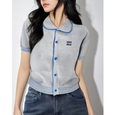 미우미우 여성 라인 반팔 니트 셔츠 가디건