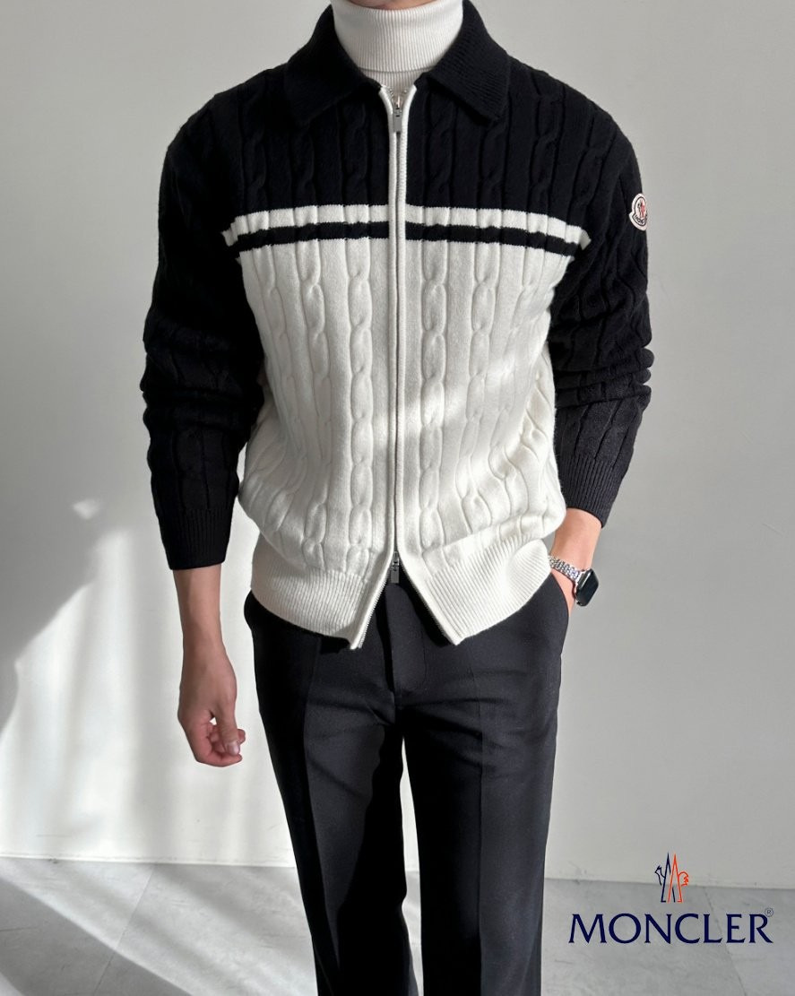 몽클레어 캐시 배색 니트 집업