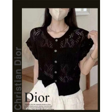 디올 여성 5023 시스루 빗쌀 짜임 반팔 니트 가디건