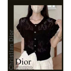 디올 여성 5023 시스루 빗쌀 짜임 반팔 니트 가디건