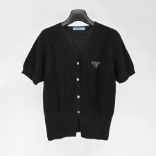 프라다 여성 소프트 V넥 반팔 가디건