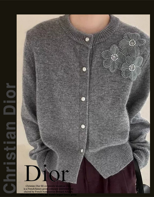 디올 여성 1221 망사 보석 플라워 니트 가디건