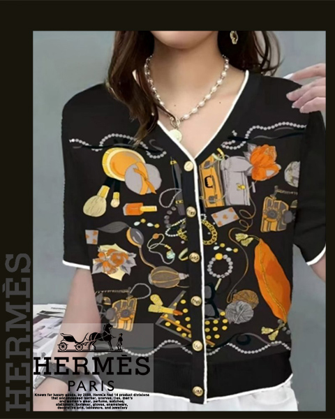 에르메스 여성 8209-3 메이크업 실크 나염 반팔 니트 가디건