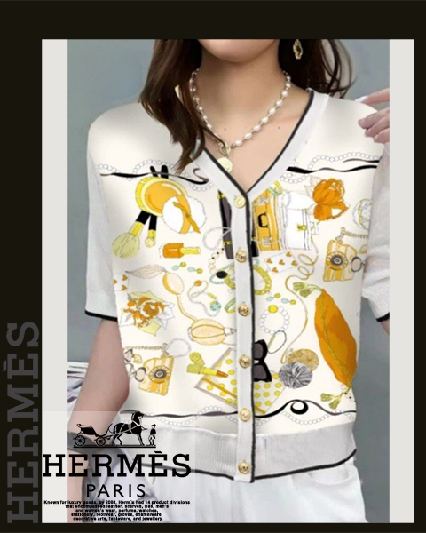 에르메스 여성 8209-3 메이크업 실크 나염 반팔 니트 가디건