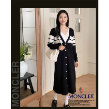 몽클레어 여성 80 3줄 레이어드 니트 원피스 롱 가디건