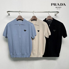 프라다 삼각 플레이트 니트 반팔 풀집업