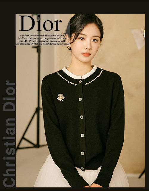 디올 여성 3093 넥 프릴 장식 브로치 니트 가디건