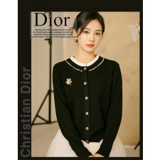 디올 여성 3093 넥 프릴 장식 브로치 니트 가디건