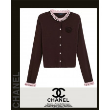 샤넬 여성 25-844 플라워 코사지 배색 프릴 니트 가디건