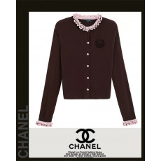 샤넬 여성 25-844 플라워 코사지 배색 프릴 니트 가디건