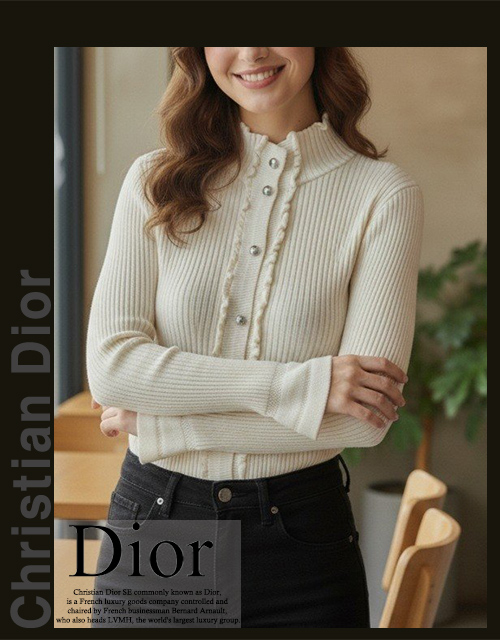 디올 여성 25-855 프릴 주름 니트 가디건