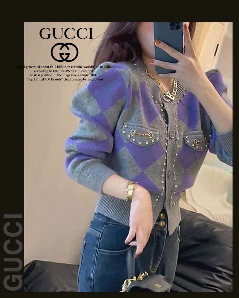 구찌 여성 7049 아가일 니트 가디건