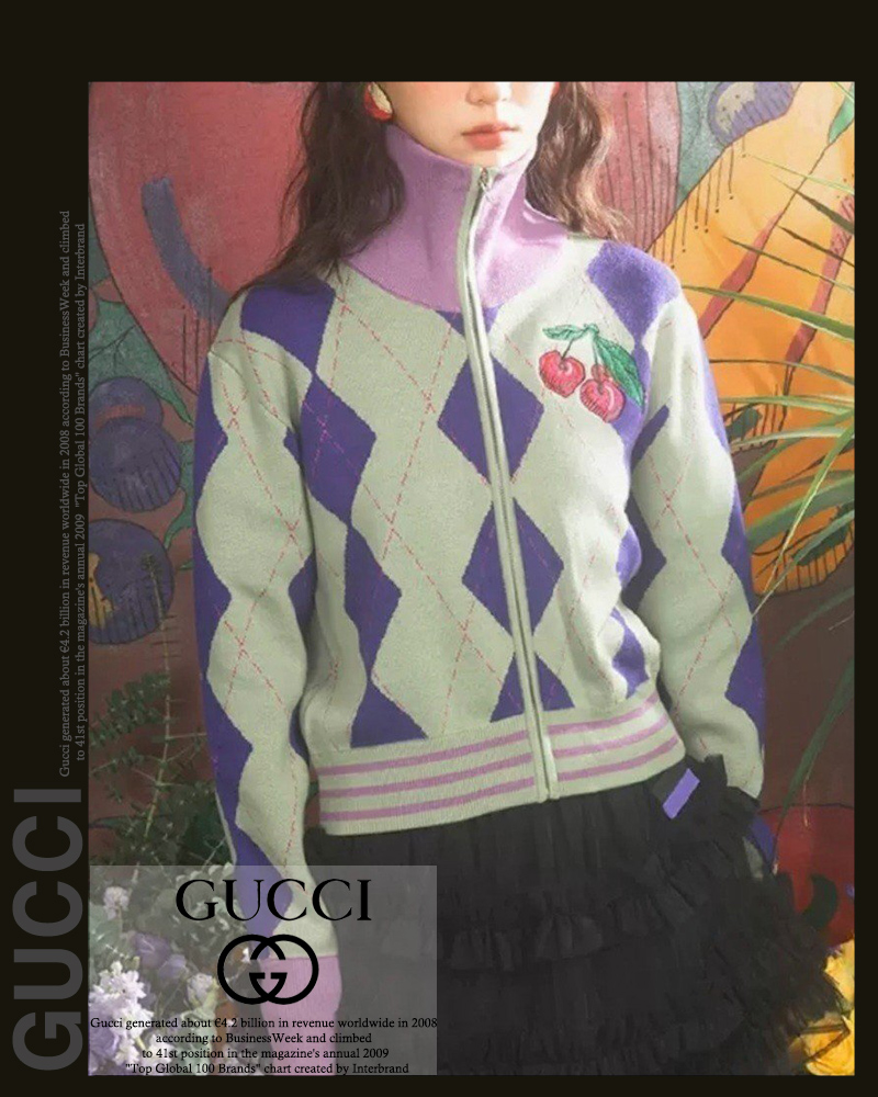 구찌 여성 11028 체리 아가일 니트 집업