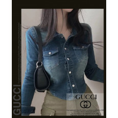 구찌 여성 11402 크롭 데님 스판 워싱 셔츠 청자켓