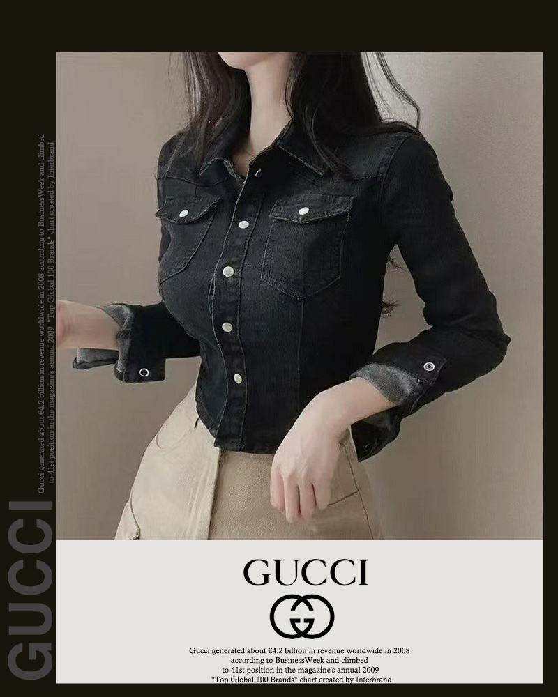 구찌 여성 11402 블랙 데님 크롭 스판 워싱 셔츠 자켓