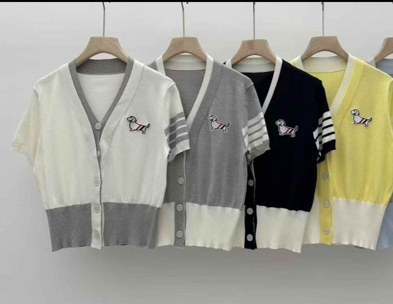 톰브라운 여성 도그 사선 반팔 가디건