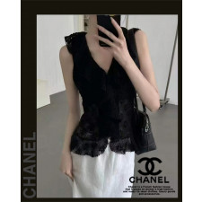 샤넬 여성 3753 샤랄라 쿠션 레이스 프릴 민소매 가디건