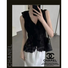 샤넬 여성 3753 샤랄라 쿠션 레이스 프릴 민소매 가디건