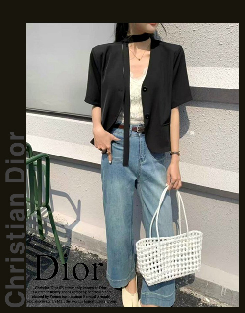 디올 여성 6906 끈 포인트 브이넥 자켓