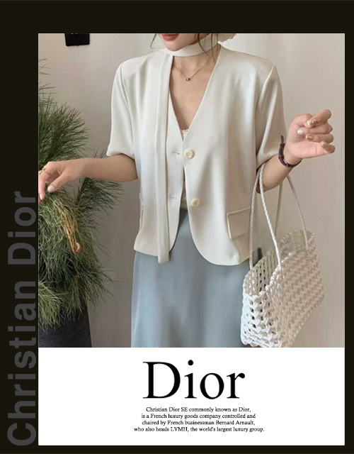 디올 여성 6906 끈 포인트 브이넥 자켓