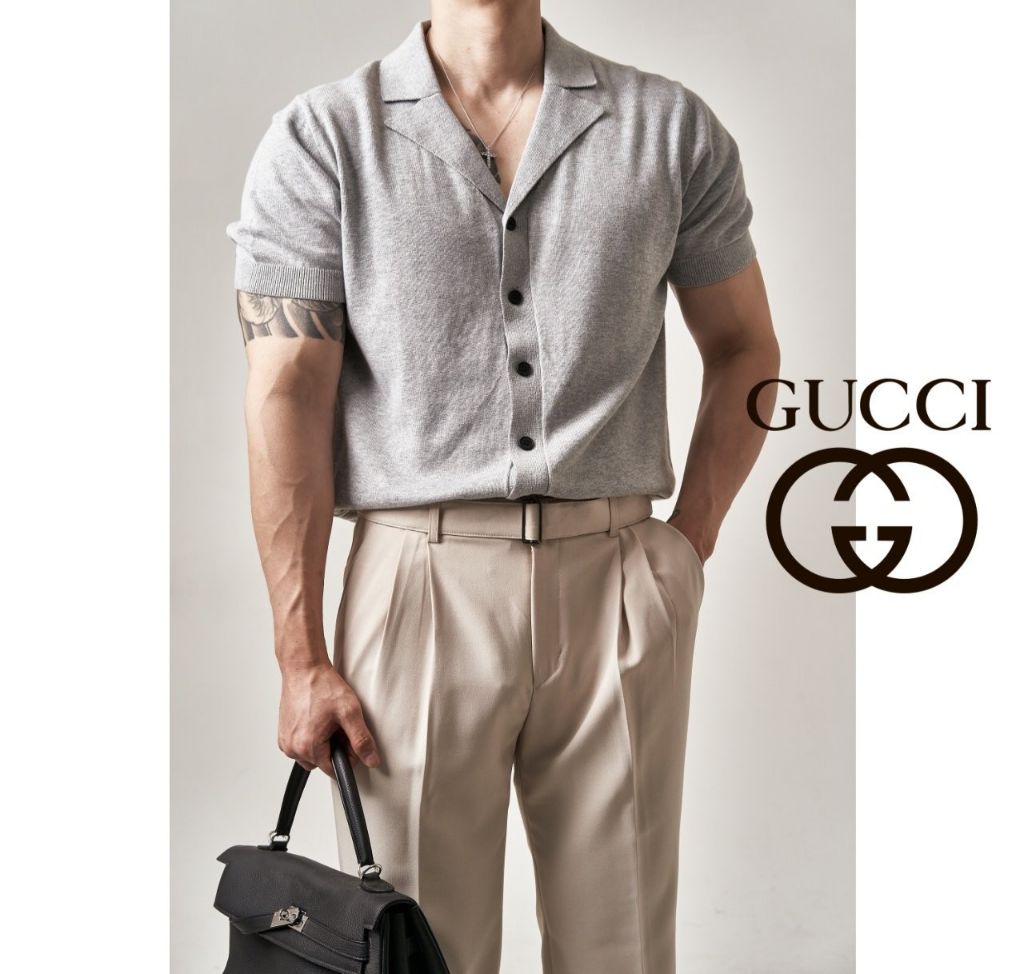 구찌 블루넬리 카라 반팔 가디건