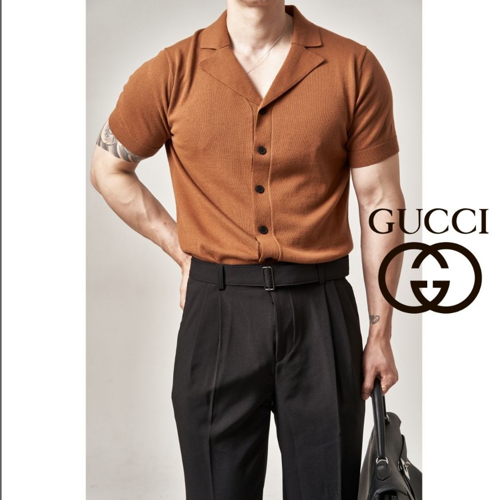 구찌 블루넬리 카라 반팔 가디건