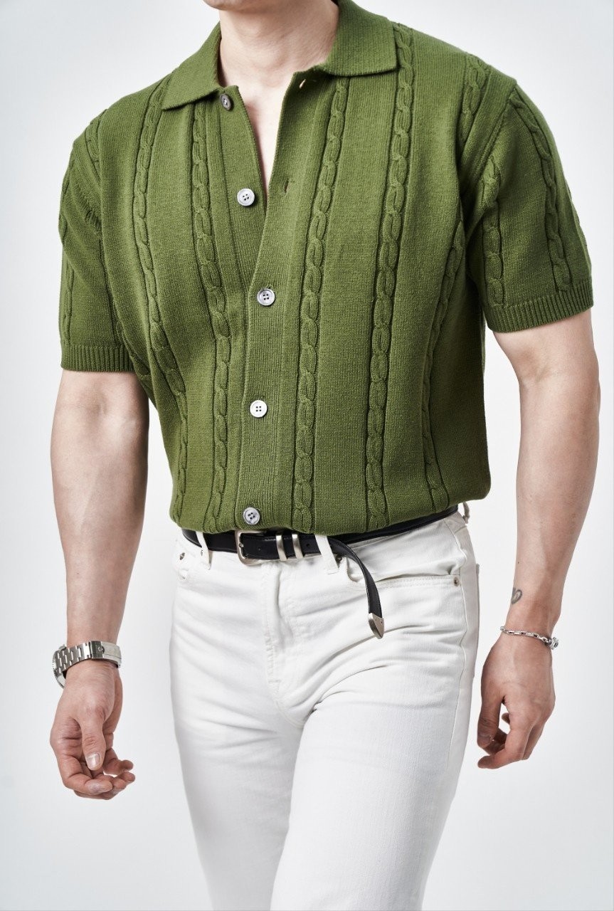 로로피아나 꽈배기 반팔 니트 가디건