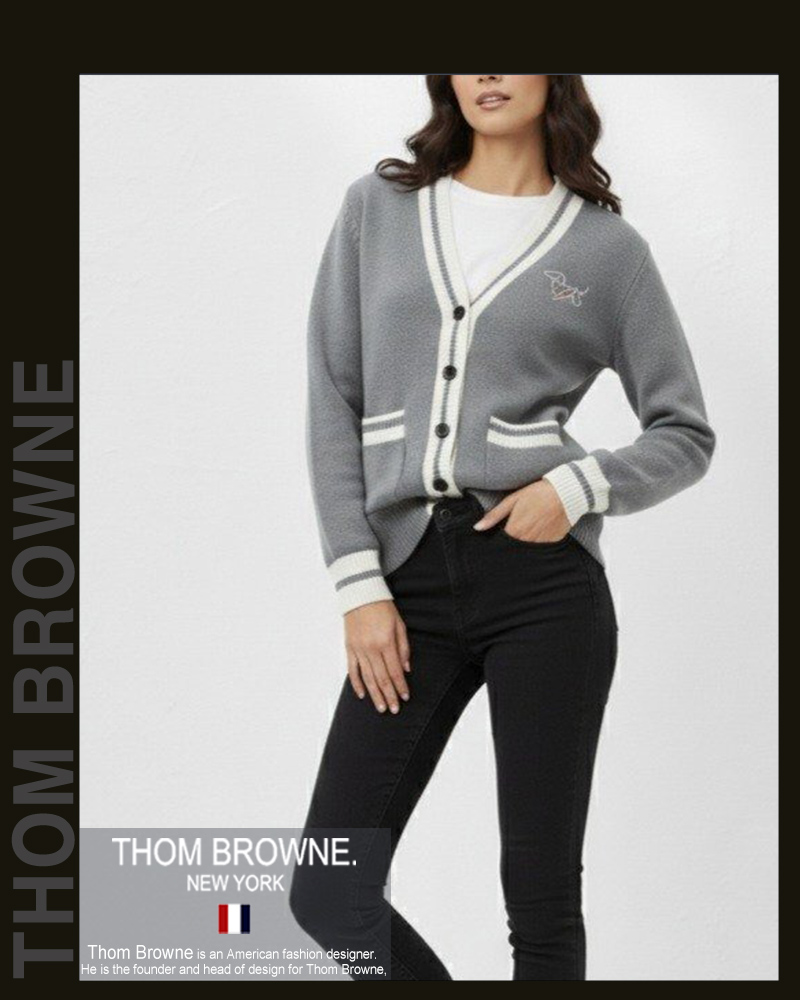 톰브라운 여성 25-865 헥터 라인 배색 니트 가디건