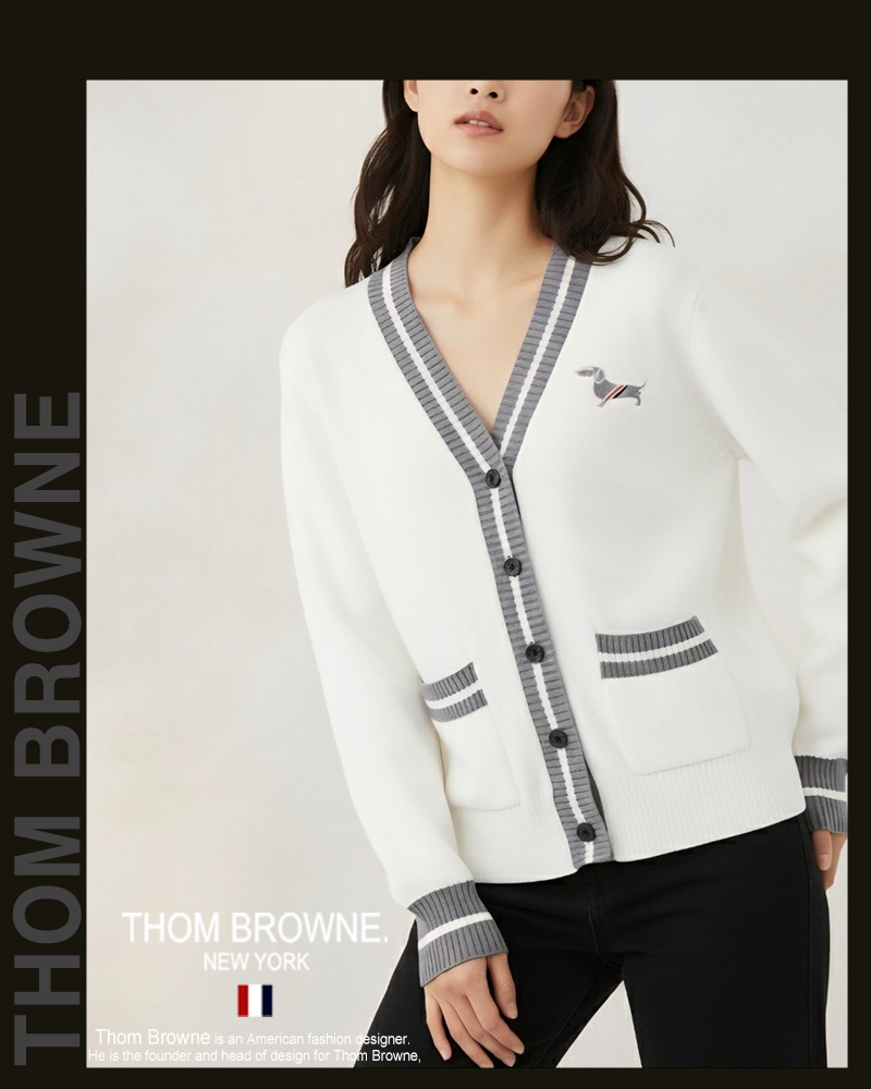 톰브라운 여성 25-865 헥터 라인 배색 니트 가디건