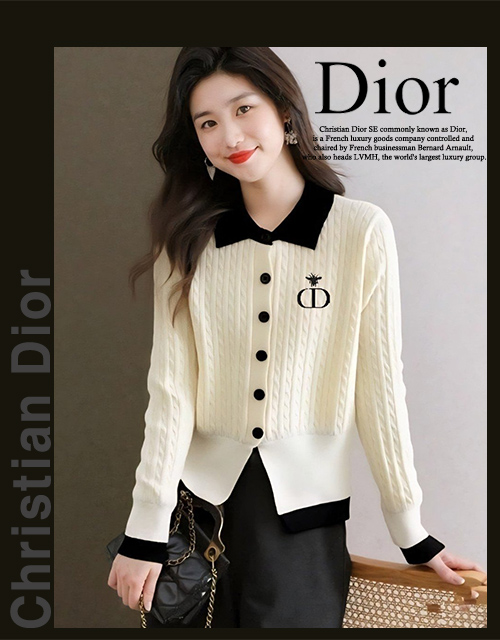 디올 여성 CD3500-1 벌 자수 밑단 배색 니트 카라 가디건
