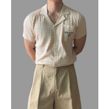 프라다 펀칭 카라 오픈 반팔 가디건