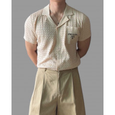 프라다 펀칭 카라 오픈 반팔 가디건