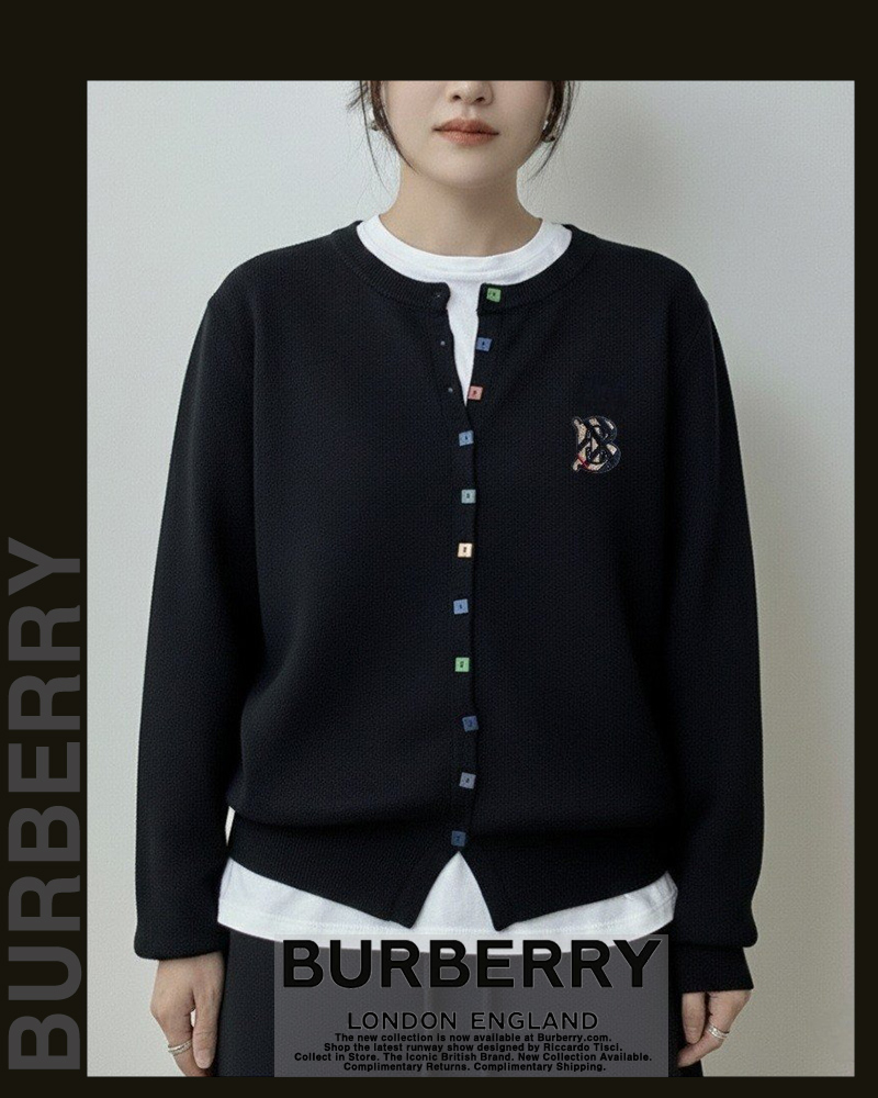 버버리 여성 B25-898 자수 칼라 버튼 니트 가디건