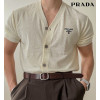 프라다 밀라노 자수 로고 브이넥 반팔 가디건